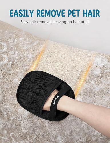 Upgraded Five-Finger Pet Hair Remover, Electrostatic Pet Hair Removal Glove for Cats & Dogs, Reusable Blue Grooming Glove for Furniture, Sofa, Carpet, Car Seat & Clothing(Black)